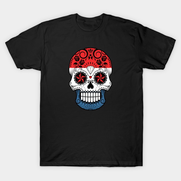 Dutch Flag Sugar Skull with Roses T-Shirt by jeffbartels